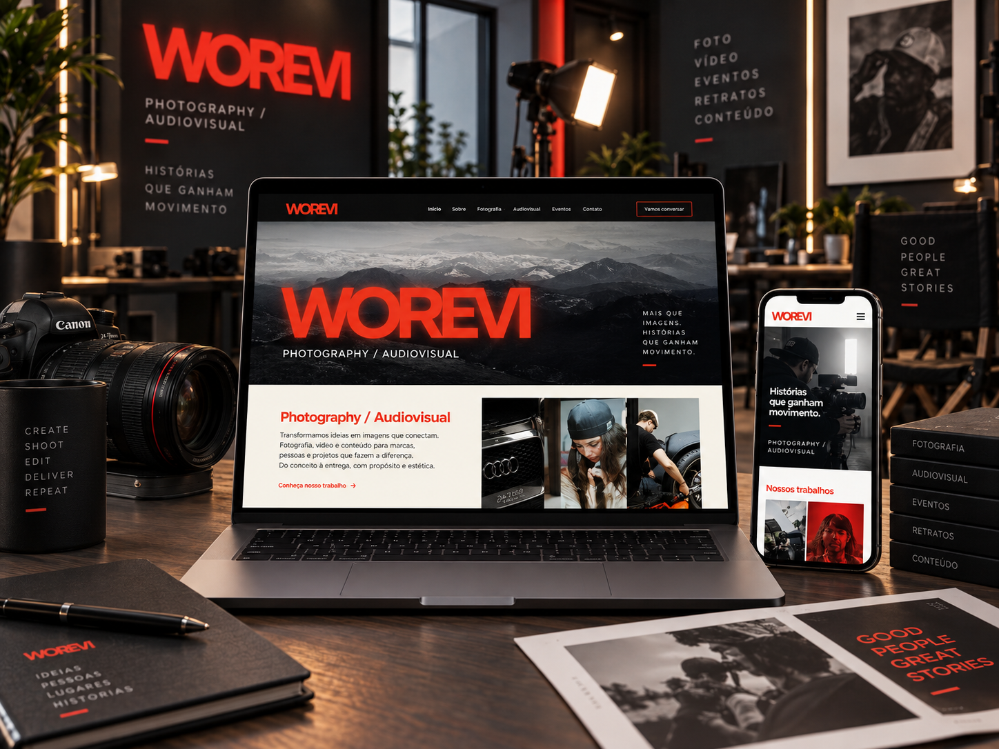 Site da Worevi em notebook e celular